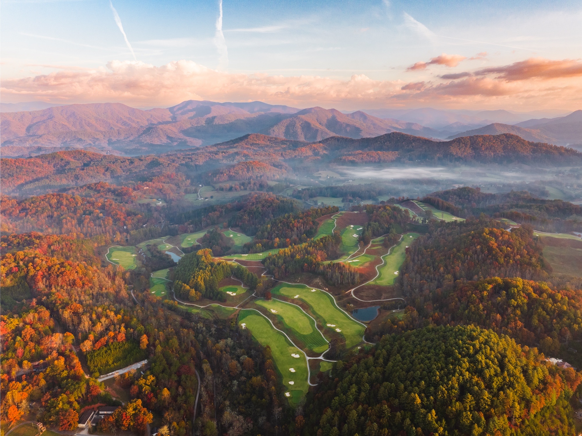 Sequoyah National winding through autumn ridges at sunrise