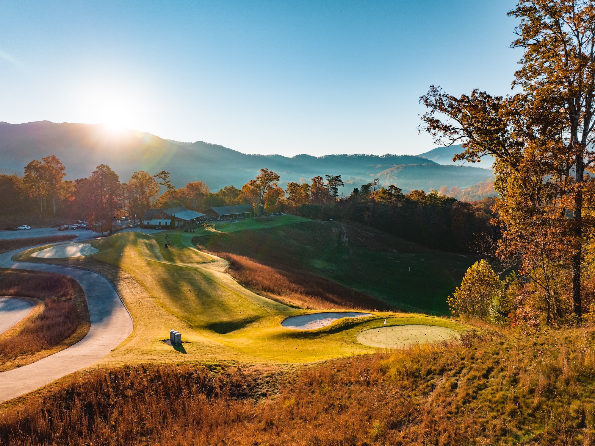 Sunrise across Sequoyah National toward the clubhouse